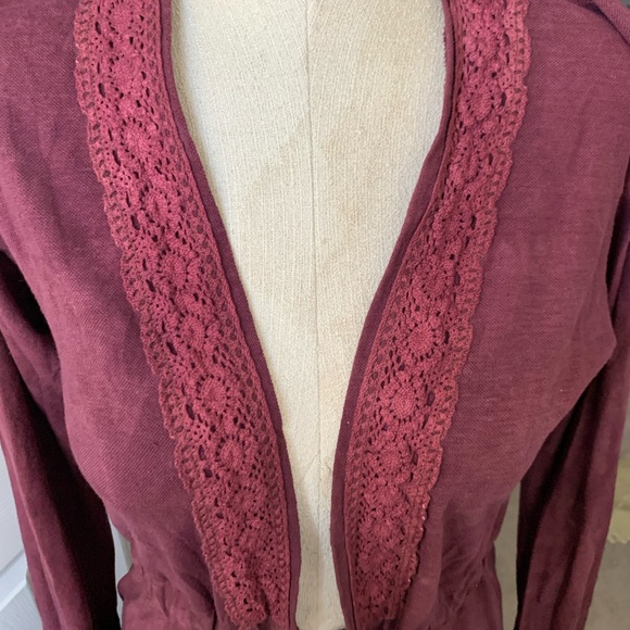 ♥️ Handmade Hemp Robe Elegant Burgundy Crochet Lace Trim made in Oregon OOAK - Picture 7 of 9